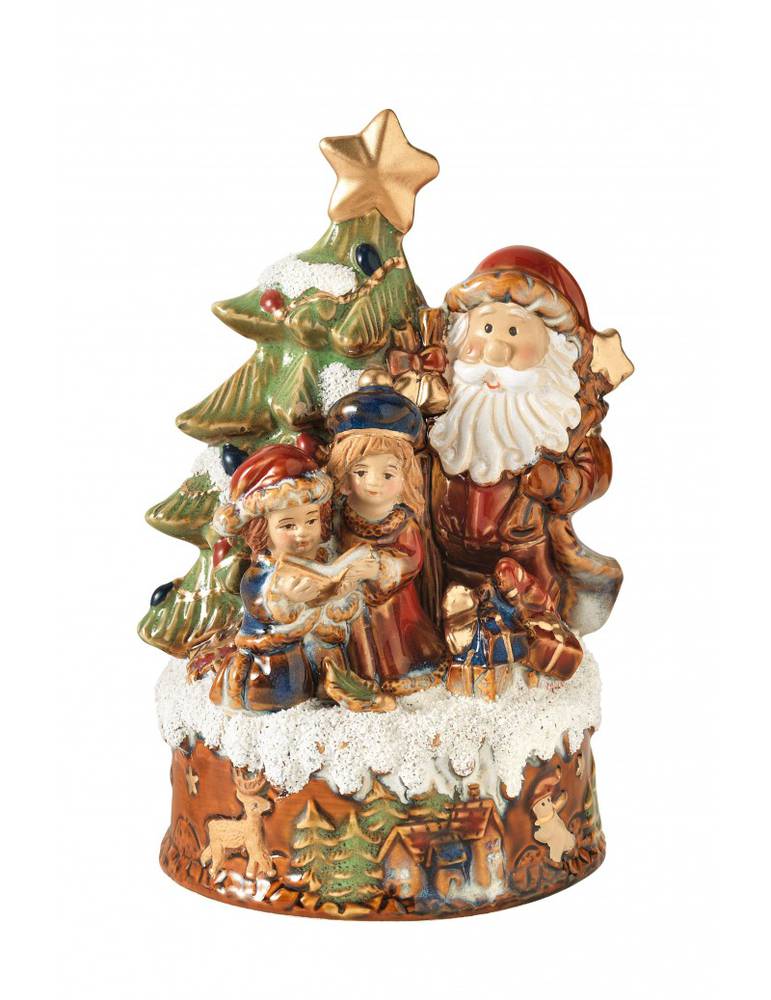 Carillon babbo natale  con albero e bimbi porcellana 19,5h