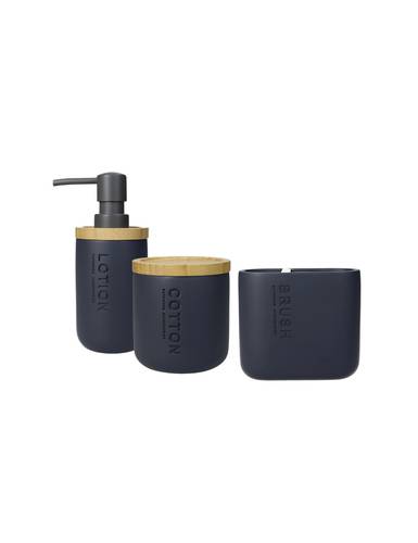 Accessori bagno 3pz grigio antracite poliresina e bamboo linea modern