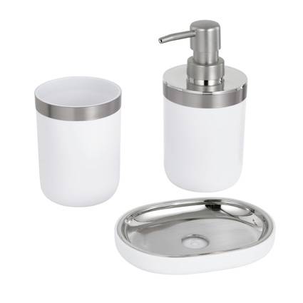 Accessori bagno 3pz pvc bianco profilo acciaio