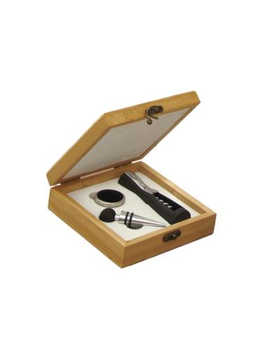 Accessori degustazione vino 3 pezzi in cofanetto legno quadrato