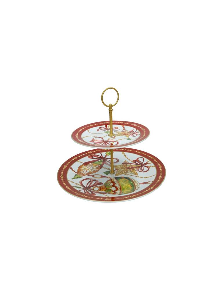 Alzata 2 piani Gioco di Luci porcellana natale