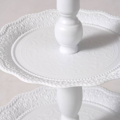 Alzata metallo bianco 3 piani con decoro a rilievo