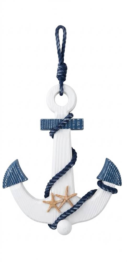 Ancora legno bianca e blu decorativa da appendere 32x37h
