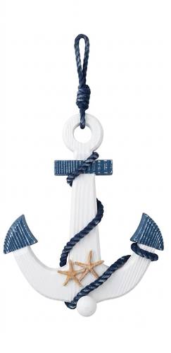 Ancora legno bianca e blu decorativa da appendere 32x37h