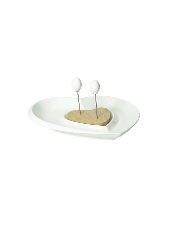 Antipastiera porcellana bianca cuore con 2 forchettine