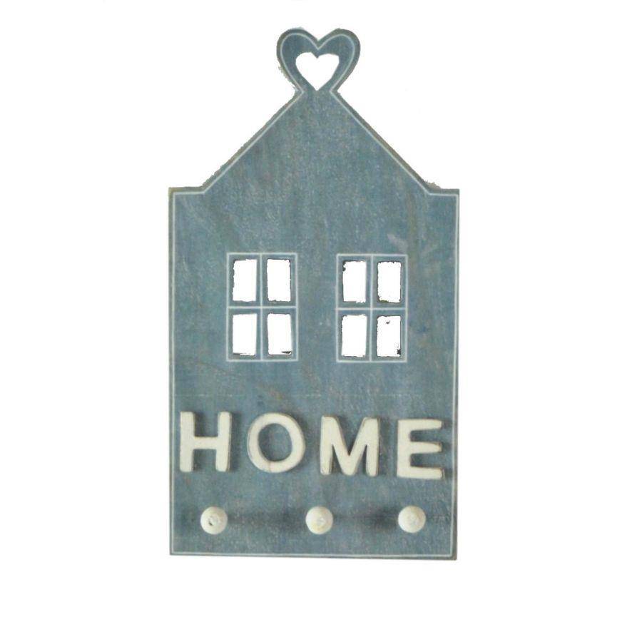 Appendiabiti casetta legno azzurra home 3 ganci a parete