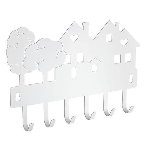Appendiabiti casette metallo bianco 6 ganci a parete cm 25