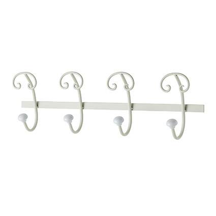 Appendiabiti ferro battuto bianco pomoli ceramica 4 ganci a parete