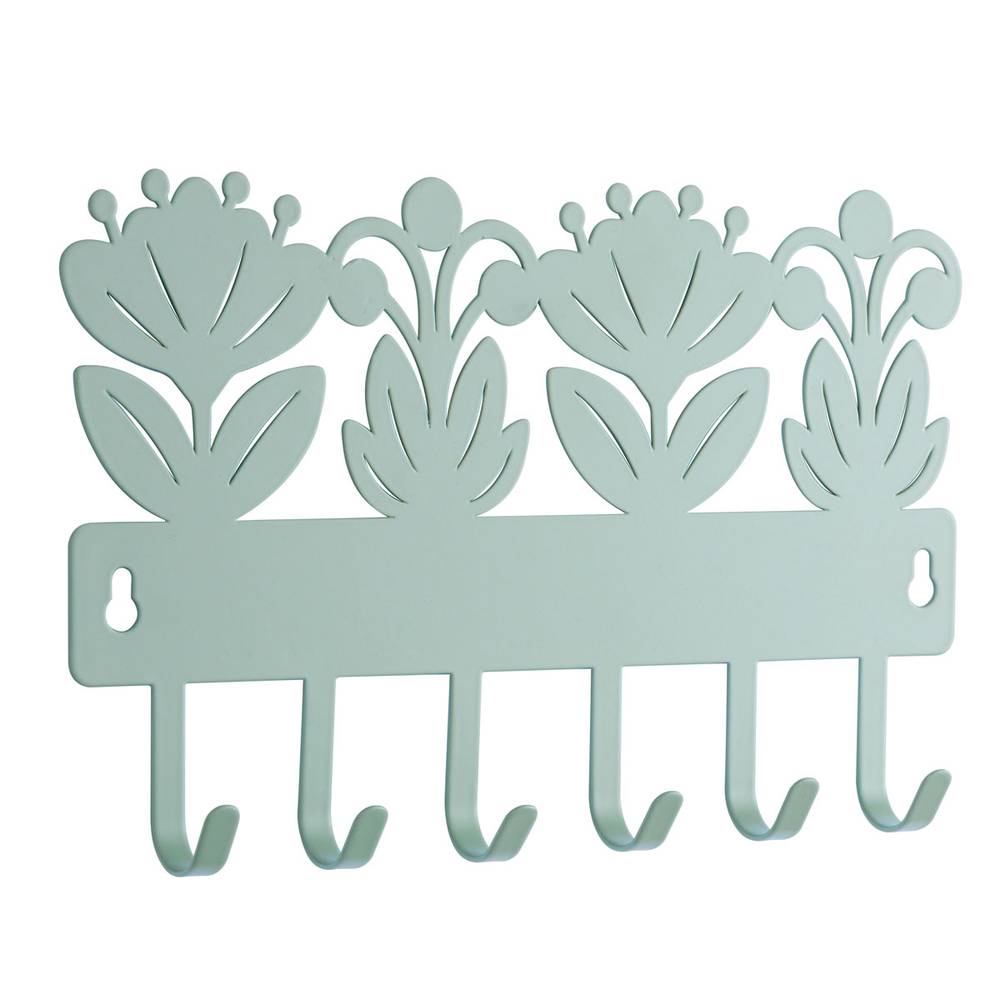 Appendiabiti fiori di ibisco metallo verde 6 ganci a parete cm 25