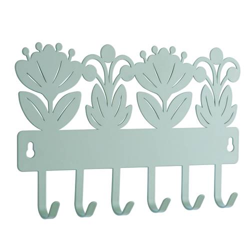 Appendiabiti fiori di ibisco metallo verde 6 ganci a parete cm 25
