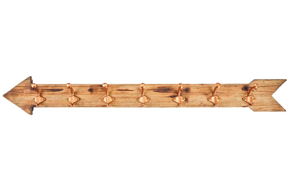 Appendiabiti freccia legno naturale vintage a parete 7 ganci metallo