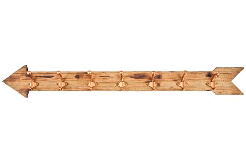Appendiabiti freccia legno naturale vintage a parete 7 ganci metallo