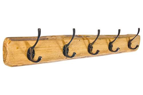 Appendiabiti legno rustico a parete 5 ganci ferro 58 cm
