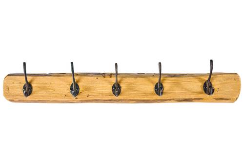 Appendiabiti legno rustico a parete 5 ganci ferro 58 cm