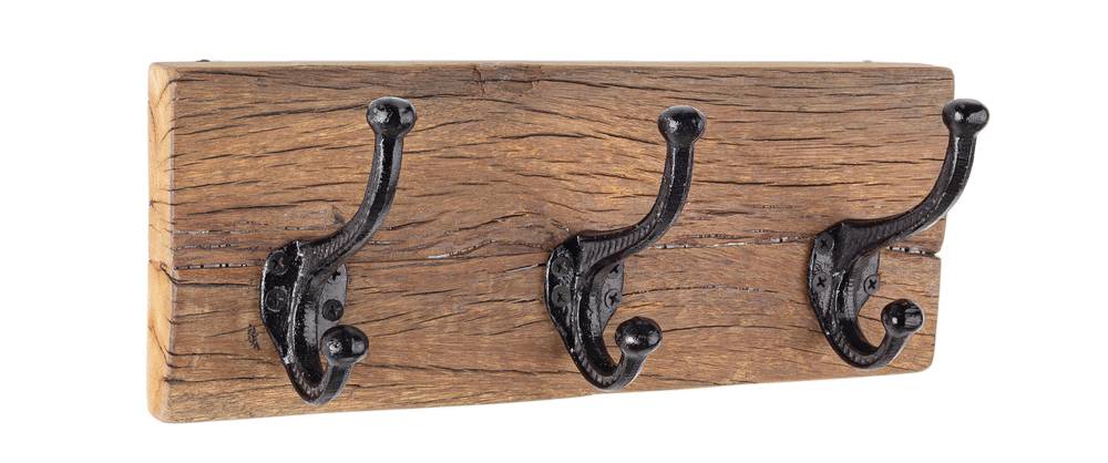 Appendiabiti legno rustico vintage a parete 3 ganci