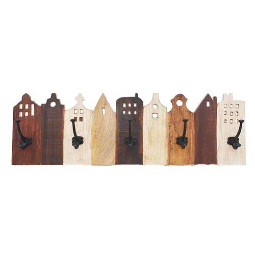 Appendiabiti legno villaggio case 5 ganci vintage