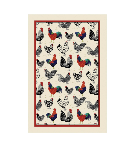 Asciugapiatti cotone Galli  rossi e colorati Rooster Ulster Weavers
