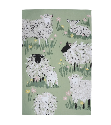 Asciugapiatti cotone pecore su prato verde Wolly Sheep