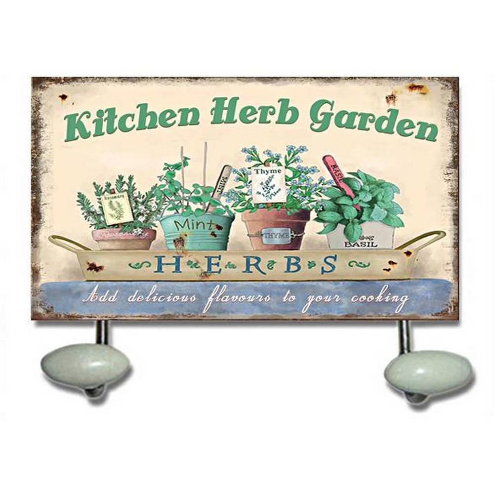 Attaccapanni metallo decoro Herb Garden 2 pomoli ceramica