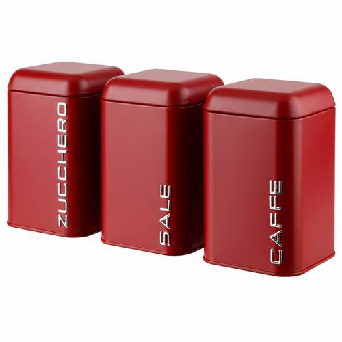 Barattoli quadrati metallo rosso ermetici sale zucchero caffè