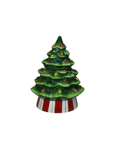 Barattolo biscottiera albero di natale verde con base rossa 28h