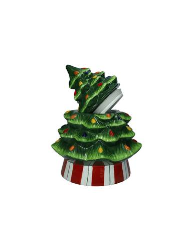 Barattolo biscottiera albero di natale verde con base rossa 28h