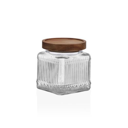 Barattolo vetro trasparente righe con tappo legno 520ML