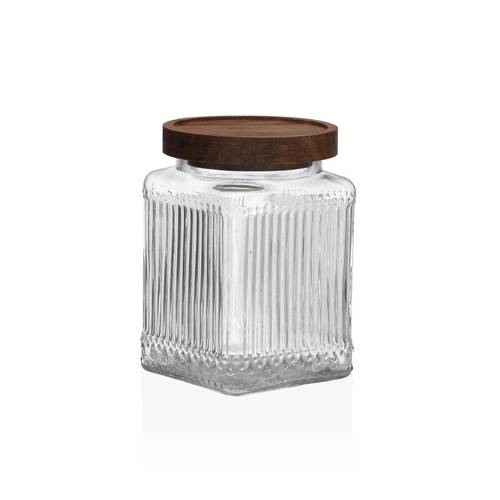 Barattolo vetro trasparente righe con tappo legno 730ML