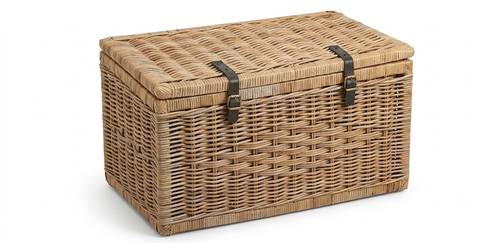 Baule giunco grigio con cinghie in pelle 80x44x50h