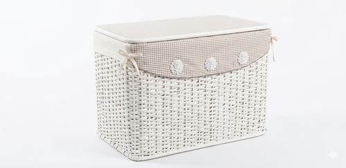 Baule intreccio bamboo bianco fodera quadretti grigi