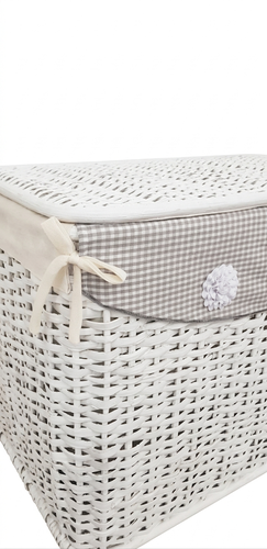 Baule intreccio bamboo bianco fodera quadretti grigi