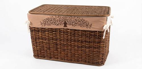 Baule intreccio rattan noce con fodera ricamo albero della vita cm 68