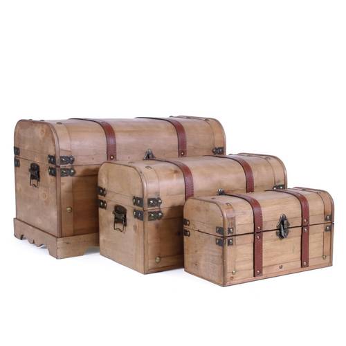 Baule legno coloniale noce chiaro a scrigno con chiusura metallo