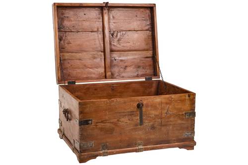 Baule legno noce vintage indiano finiture metallo 87x60x48h
