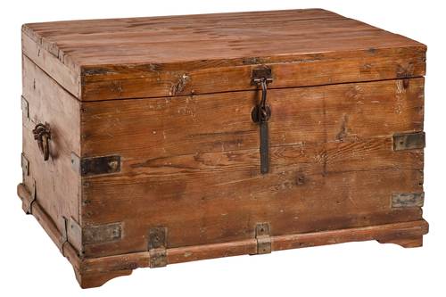Baule legno noce vintage indiano finiture metallo 87x60x48h