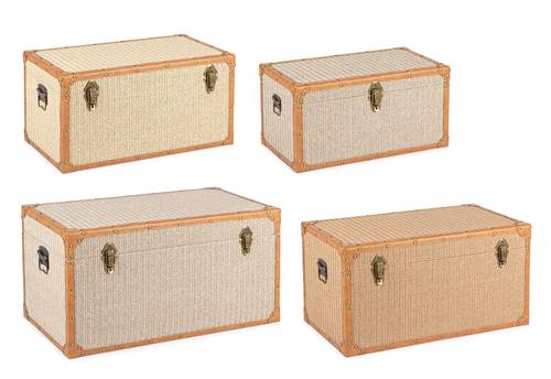 Baule legno rivestimento intreccio naturale con chiusure metallo
