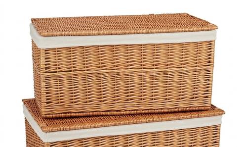 Baule vimini naturale miele con fodera bianca misura grande