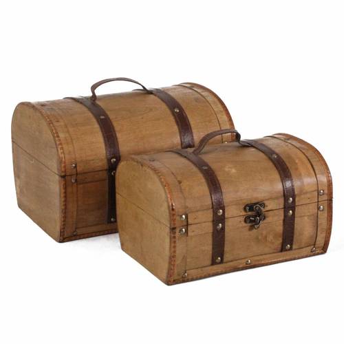 Bauletto bombato legno noce chiaro coloniale con maniglia e chiusura