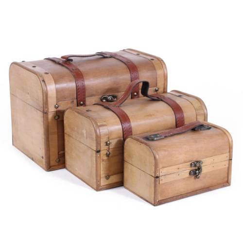 Bauletto bombato legno noce chiaro coloniale con maniglia ecopelle e chiusura