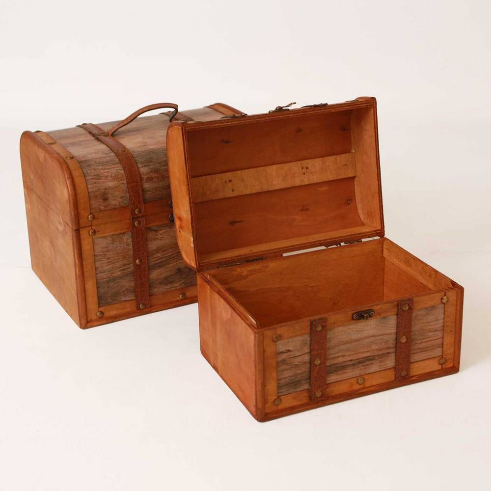 Forziere In Legno 1PLUS - 28x17x16 Cm, Con Chiusura Metallica, Manico, Ecopelle, Marrone, Per Tesori O Decorazione - Foto 2