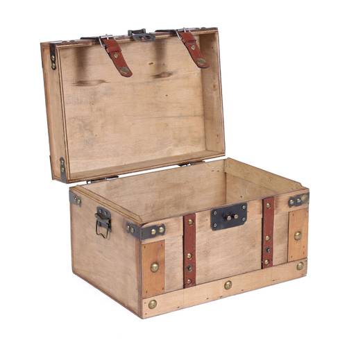 Bauletto legno noce chiaro rettangolare finiture ecopelle marrone e metallo