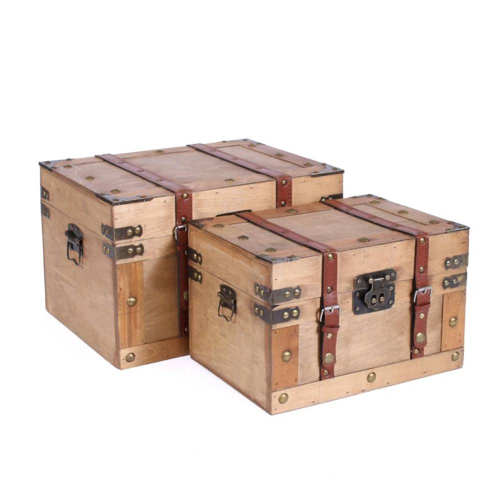 Bauletto legno noce chiaro rettangolare finiture ecopelle marrone e metallo