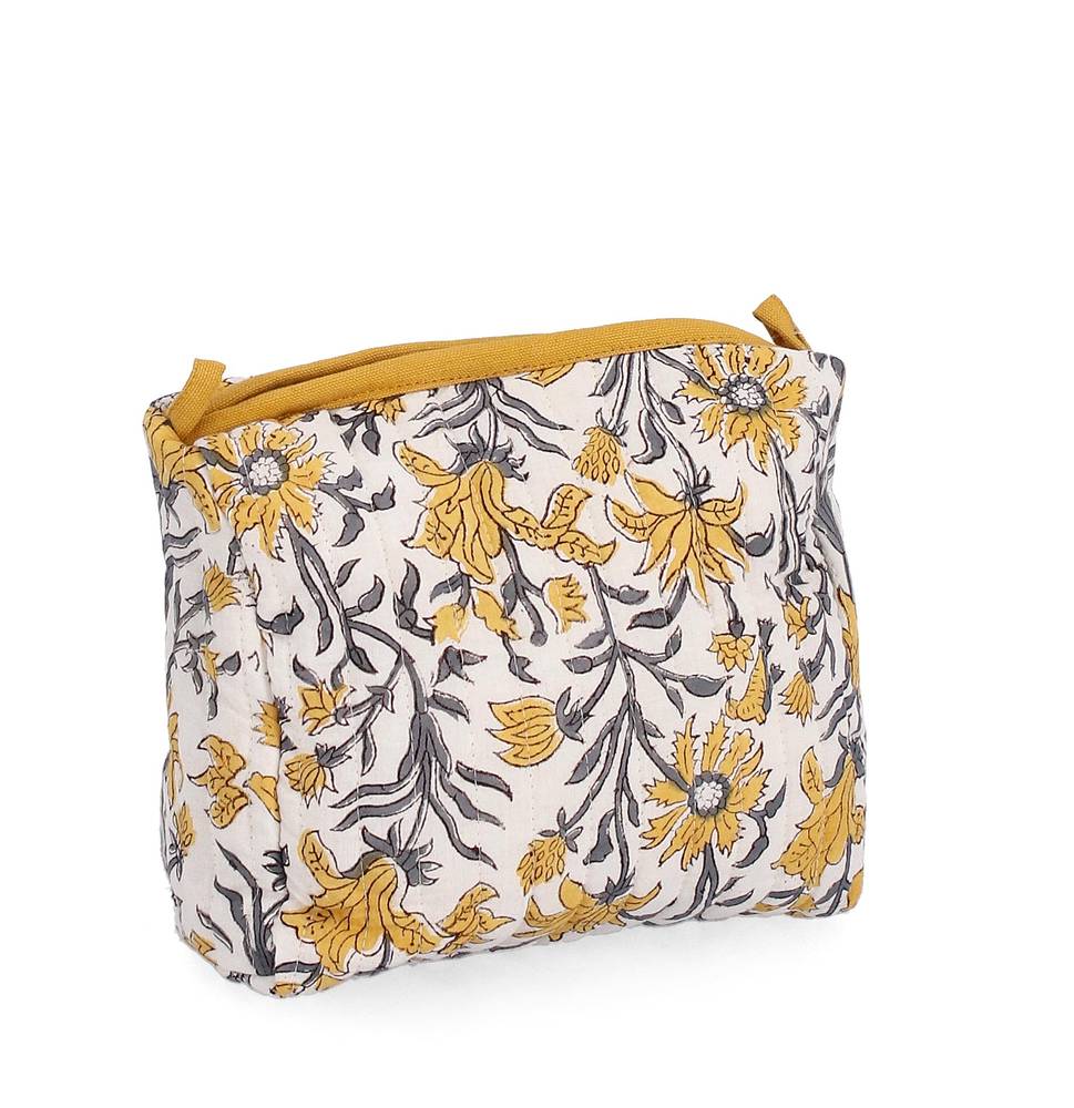 Beauty case cotone stampa floreale fiori gialli 22x17h