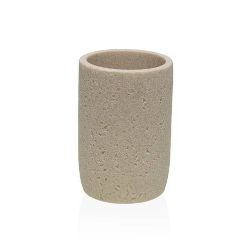 Bicchiere porta spazzolini beige effetto pietra