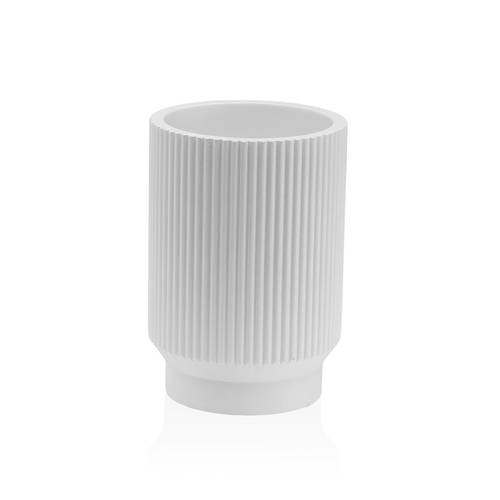Bicchiere porta spazzolini da bagno righe bianco con base stretta