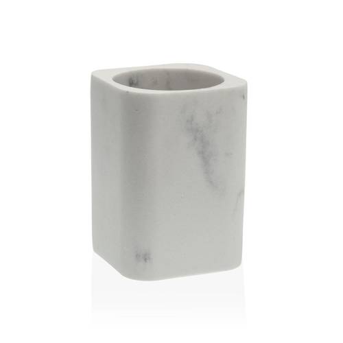 Bicchiere porta spazzolini marmo bianco quadrato