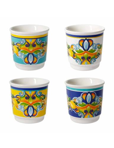 Bicchierino caffè Citrus limoni porcellana gialla e blu set 4pz