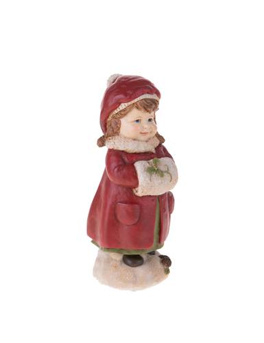 Bimba con scaldamani vestito rosso statuina natalizia