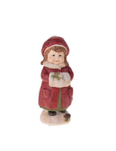 Bimba con scaldamani vestito rosso statuina natalizia