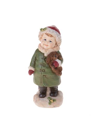 Bimbo con cagnolino vestito verde statuina natalizia